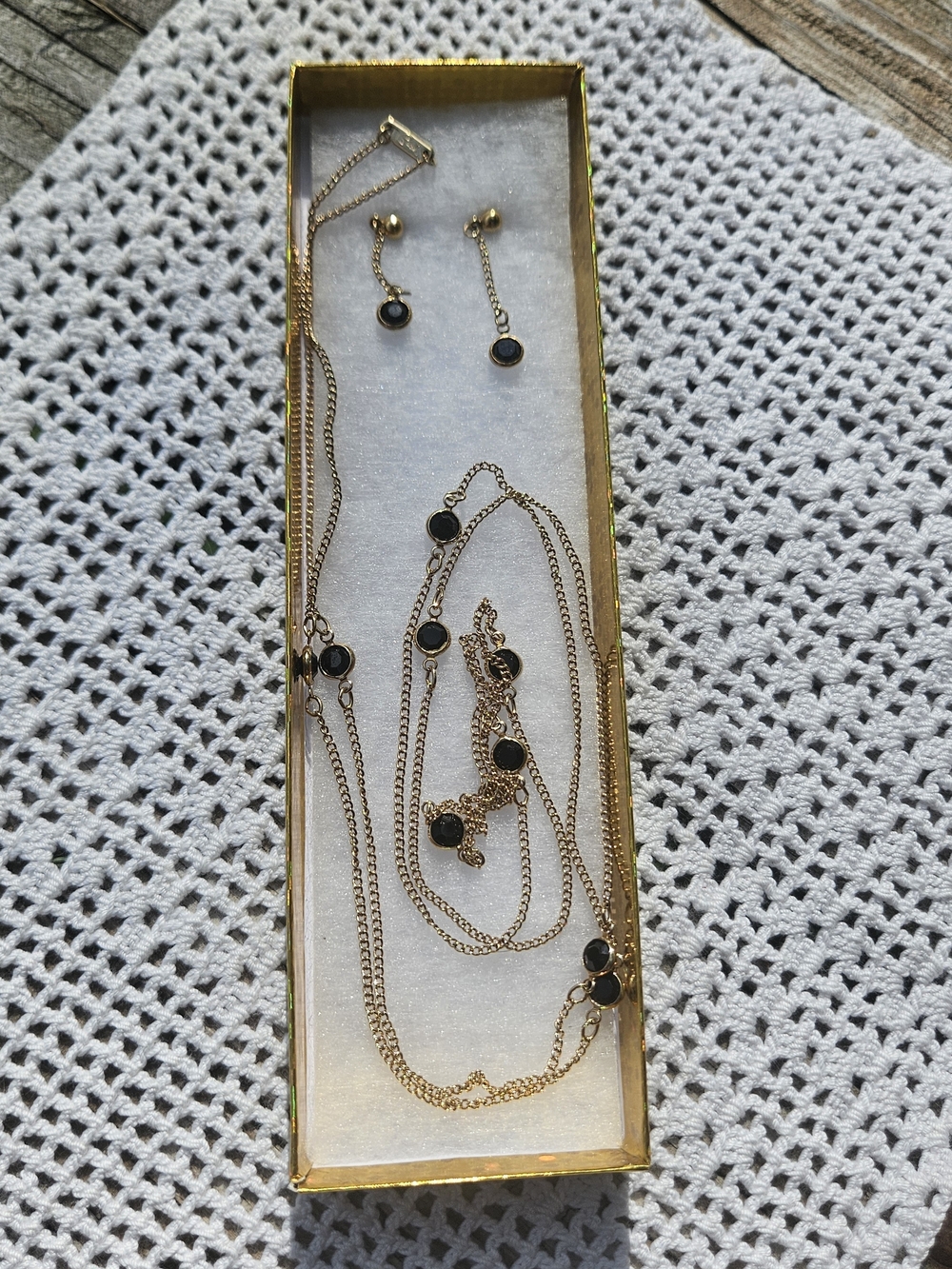 Sarah Coventry Gold-Tone Necklace and Drop Earrings with Black Accents
